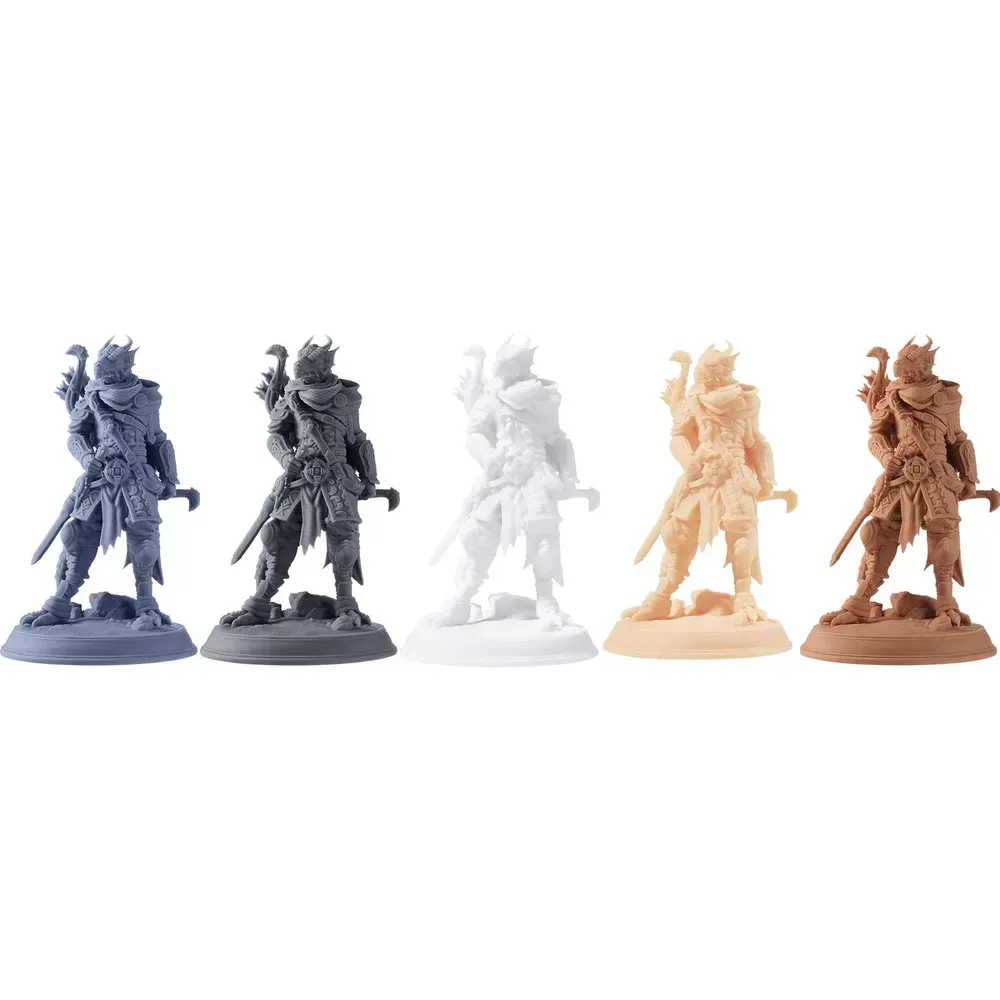 П'ять кольорів смоли Anycubic 16K Standard Resin: блакитно-сірий, небесно-сірий, крижано-білий, світло-бежевий і оранжево-червоний