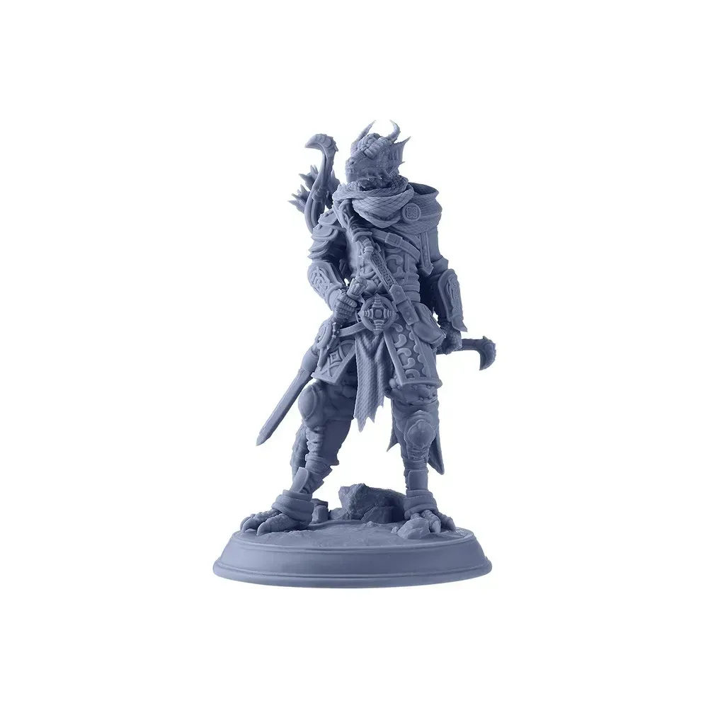 Блакитно-сіра фігурка воїна, надрукована смолою Anycubic 16K Standard Resin, з дрібним рельєфом обладунків