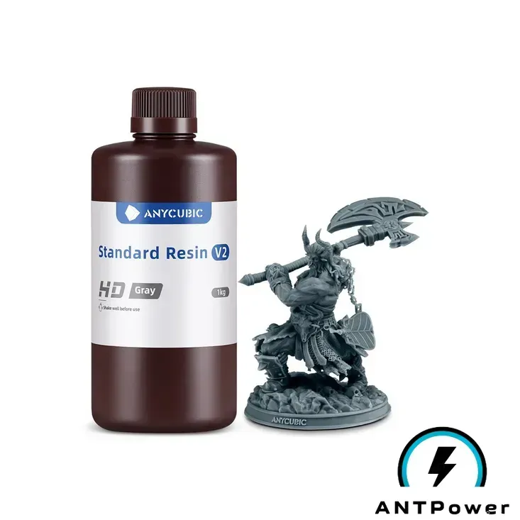 Бутылка фотополимерной смолы Anycubic Standard Resin V2 HD серый, фасовка 1 кг