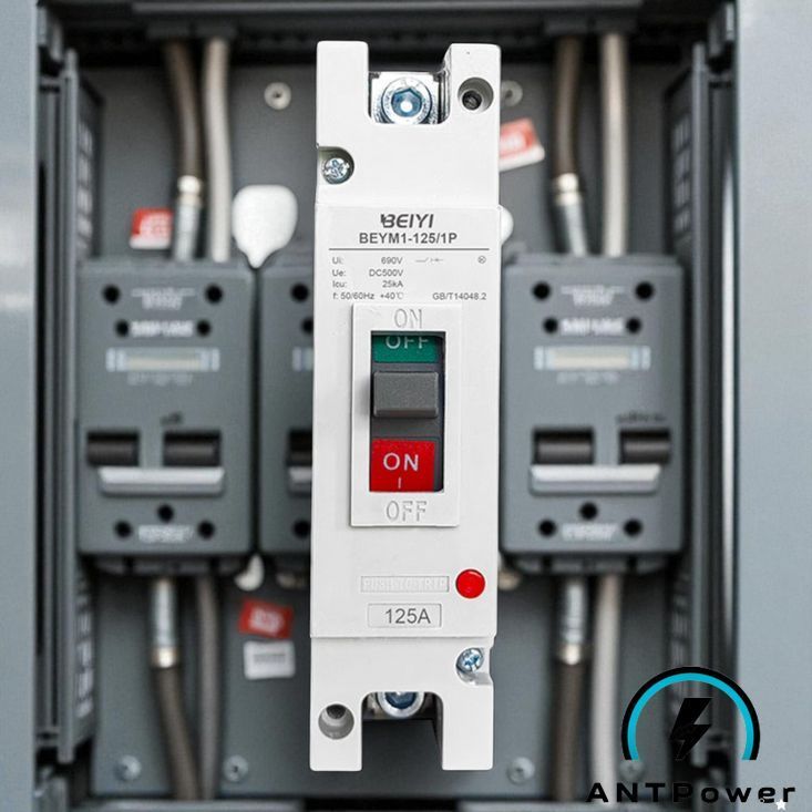 Автомат постійного струму BEIYI BEYM1-125/1P на 125 А з маркуванням Ue DC500V та Icu 25 kA