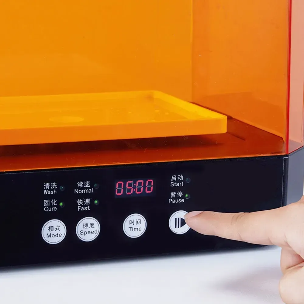 Панель управления и бак мойки Creality UW-03 — физические кнопки и таймер для resin-постобработки