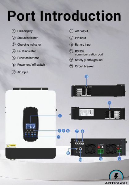 Гібридний інвертор Anenji ANJ-SP-3200-24V-WIFI (3.2 кВт, 24В) ANJ-SP-3200-24V-WIFI фото
