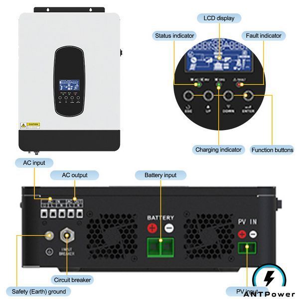 Гібридний інвертор Anenji ANJ-SP-3200-24V-WIFI (3.2 кВт, 24В) ANJ-SP-3200-24V-WIFI фото