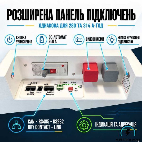 Вертикальный аккумулятор ANTPower 16 кВт&middot;ч LiFePO4 51,2 В (48В) ANTPower-51.2V-314Ah фото
