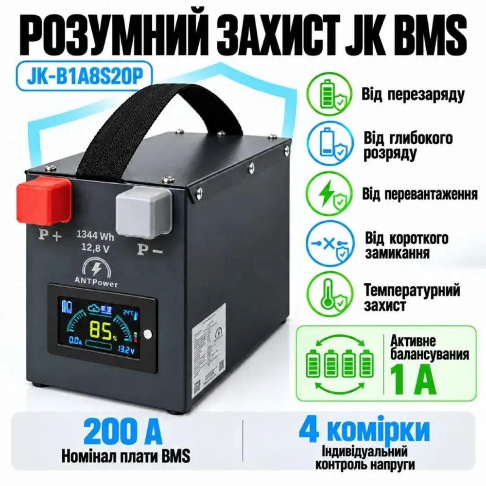 Защита платы JK BMS на 200 А в аккумуляторе ANTPower 12V 105Ah