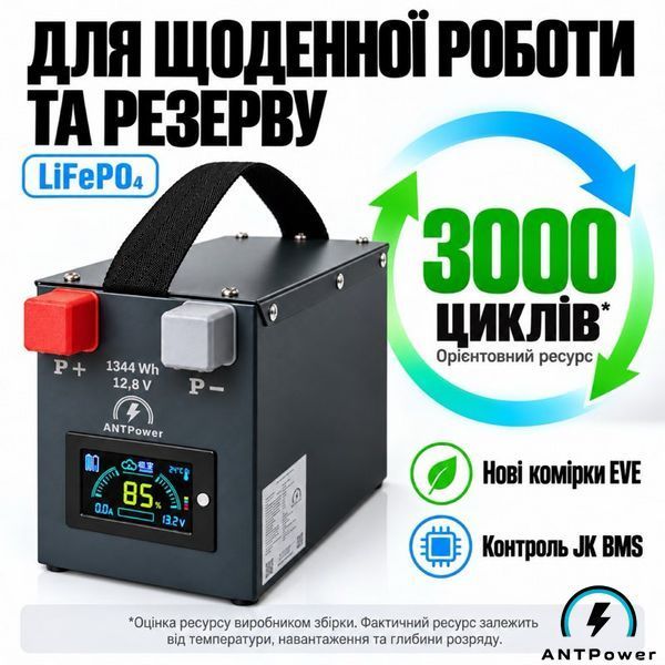 Акумулятор LiFePO4 12V 105Ah ANTPower (1,3 кВт&middot;год) &mdash; База ANTPower-LFP-12V-105Ah-EKONOM фото