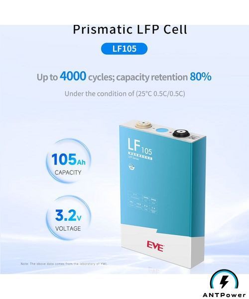 LiFePO4 осередок EVE 105Ah Grade-A 3.2V LF105 &mdash; вигляд спереду