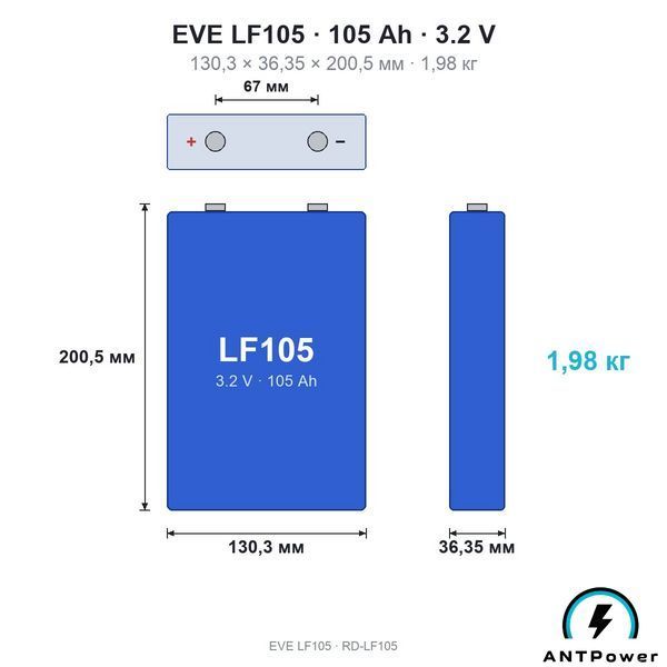 Комірка LiFePO4 EVE LF105 105Ah (M4, 3.2V) LF105 фото